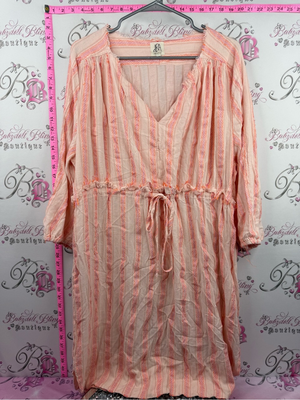 DRA LOS ANGELES dress Peach Striped Midi Dress with Drawstring Waist